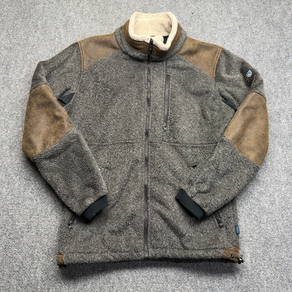 Kuhl Interceptr Fleece Jacket Mens Small Gray Brown Full Zip Alfpaca Gold